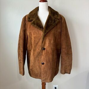 VTG Silton Of CA Men’s Brown Suede Coat Size 42 Faux Fur Lining Western Retro